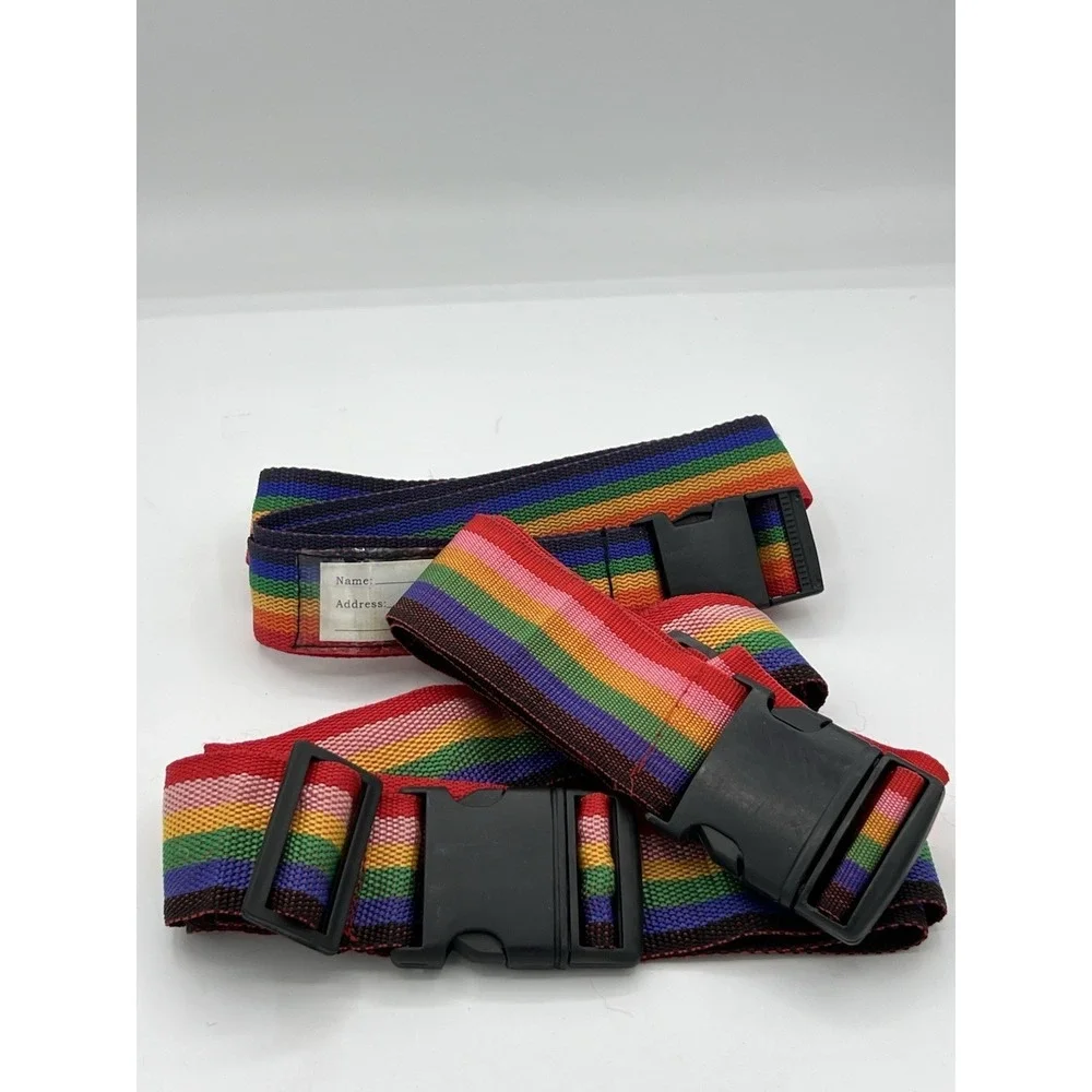 Heavy Duty Rainbow Luggage Straps Adjustable Suitcase Belt with Buckle and ID Ta